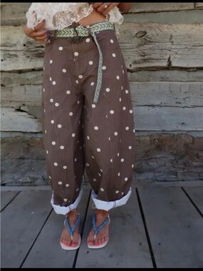 PEACH LOVE BROWN POLKA DOT BARREL JEANS BRAND NEW small